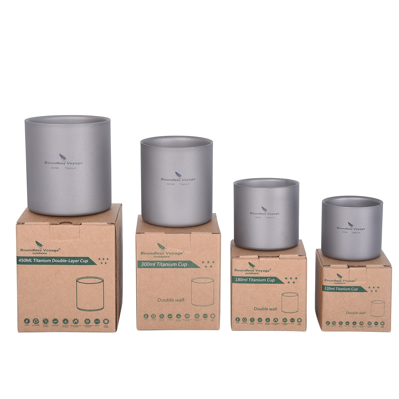 Boundless Voyage Tytanowy kubek 4 w 1, mini izolowany kubek z podwójnymi ściankami, na kemping, składany, do kawy, herbaty, do codziennego użytku, na wędrówki, Ti3032D