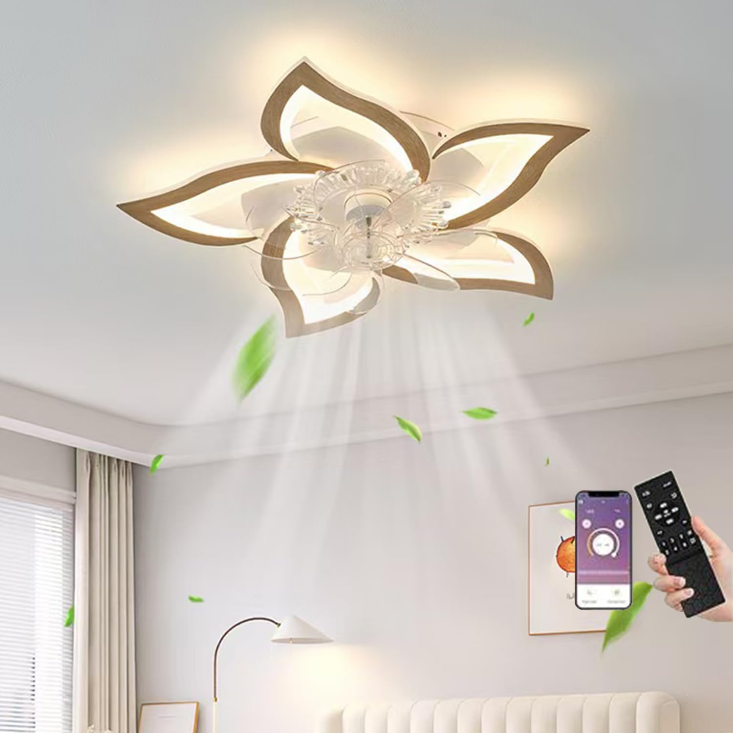 Gziztx Ceiling Fan with Light 64CM/25.2IN Modern Dimmable Ceiling Light with Fan and Remote, Reversible, Adjustable 6 Speeds, for Living Room, Bedroom, Study, Office