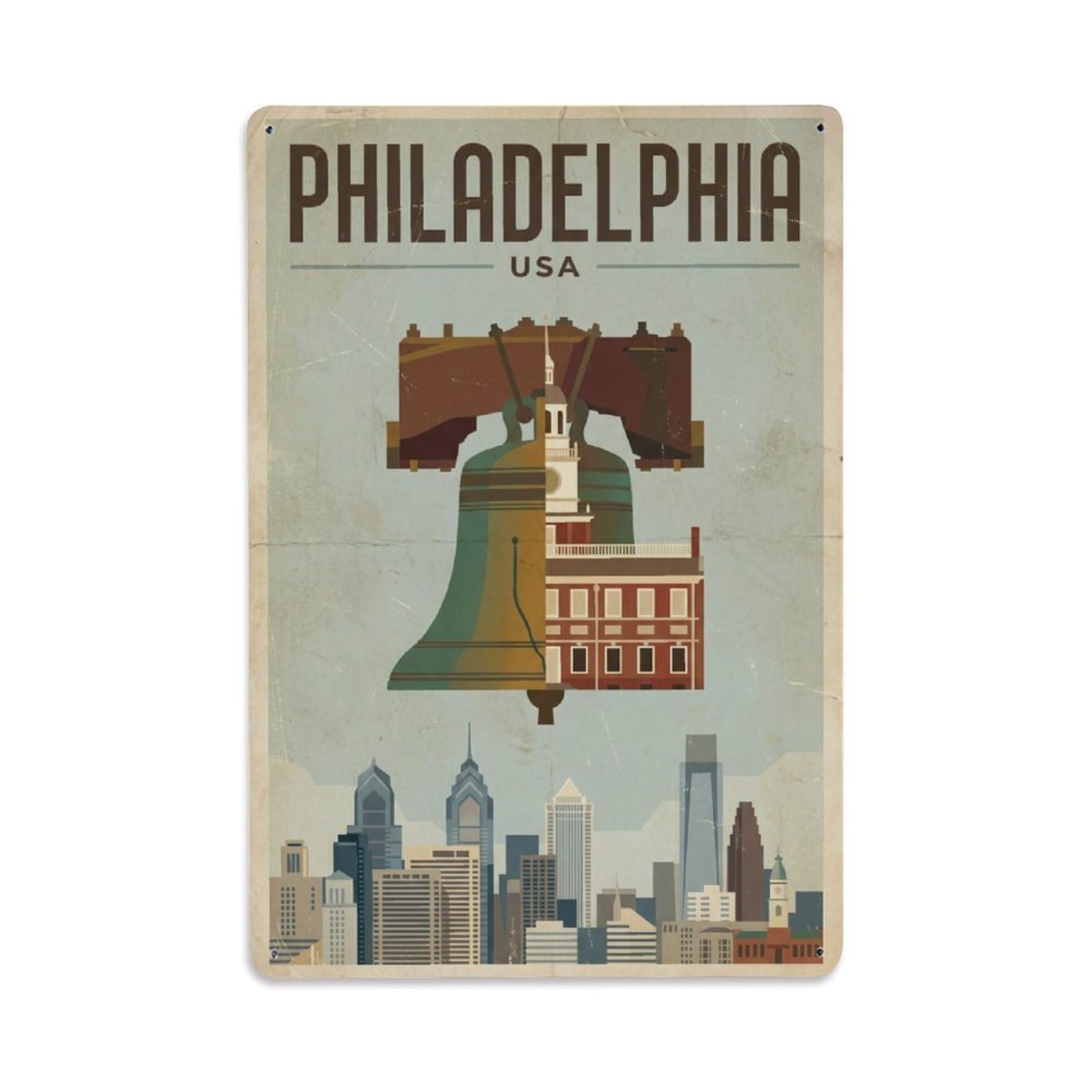 Xanthor Style Retro Travel Usa Philadelphia Metal Tin Sign
