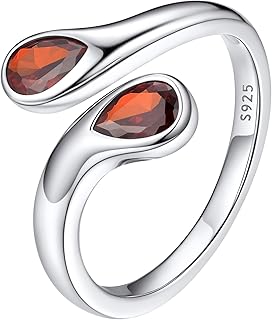Bestyle Silver Birthstone Ring for Women, Dainty Sterling Silver Teardrop Ring Open Adjustable Band Ring, Love Statement TOI et Moi Ring Promise Ring for Her