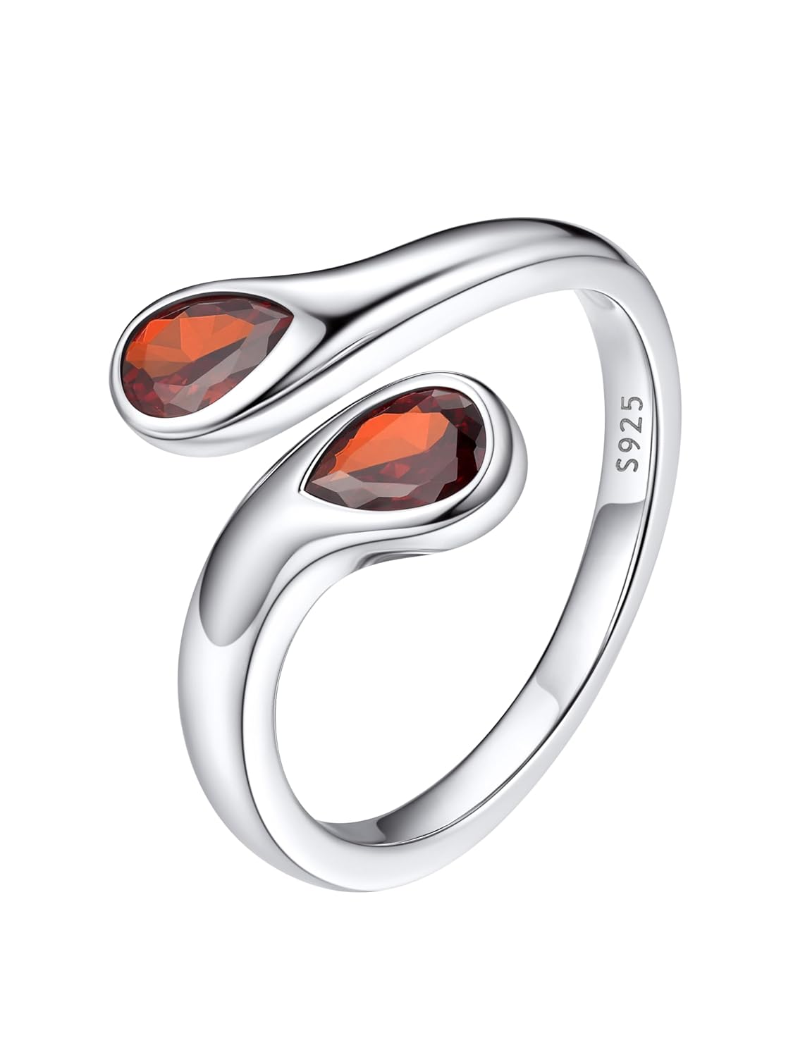Bestyle Silver Birthstone Ring for Women, Dainty Sterling Silver Teardrop Ring Open Adjustable Band Ring, Love Statement TOI et Moi Ring Promise Ring for Her - Image 9