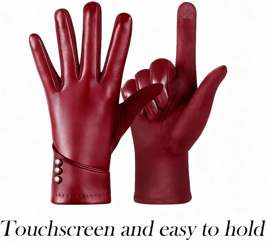 Women's Winter Leather Gloves, with Touch Screen Function, Cozy Wool Lining, Windproof Design, Fashion Driving Gloves - Image 2