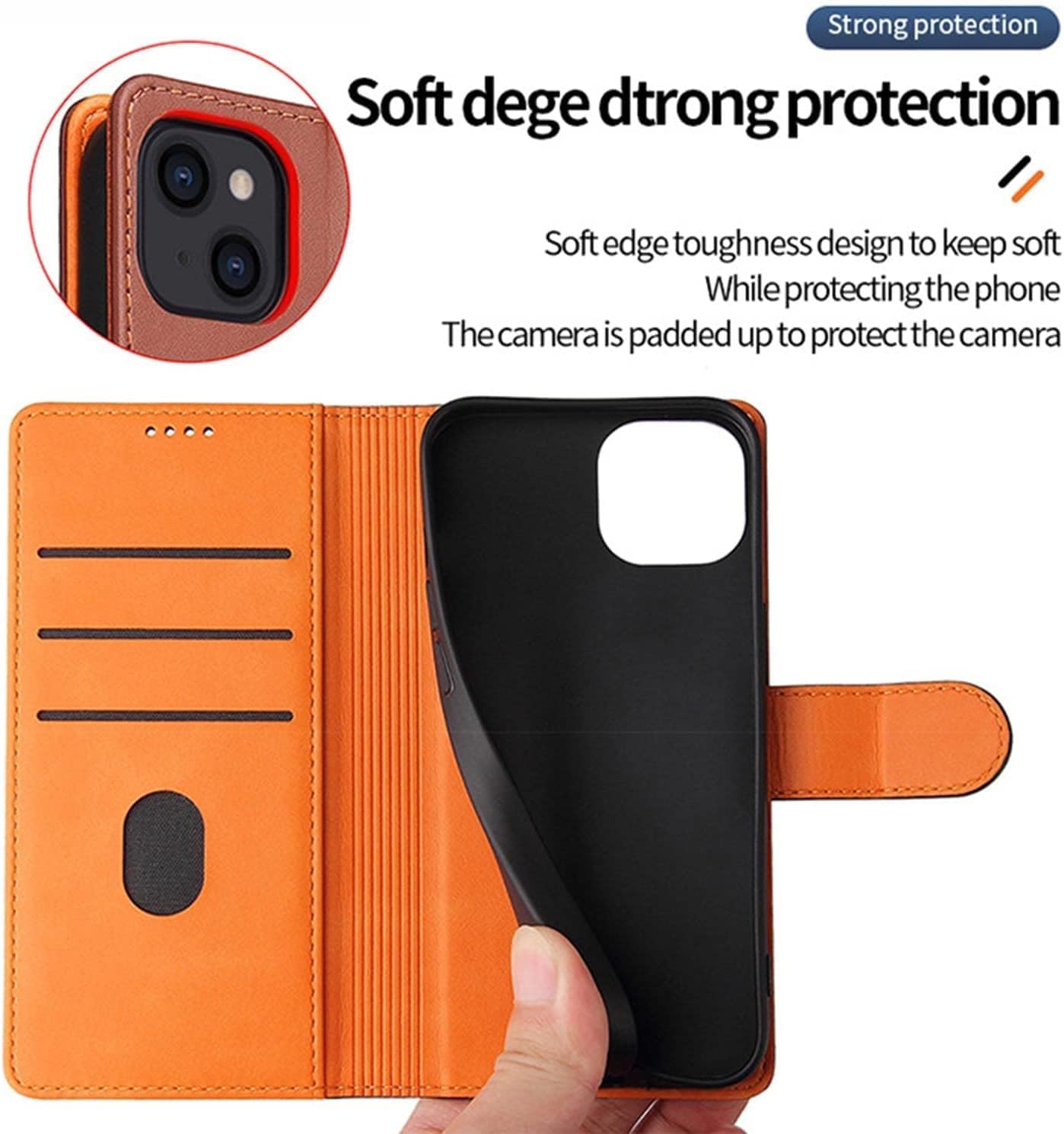 COOVS Case for iPhone 13, PU Leather Wallet Case with Card Slots, TPU Shockproof Kickstand Magnetic Protective Cover Flip Phone Case Cover (Color : Preto)