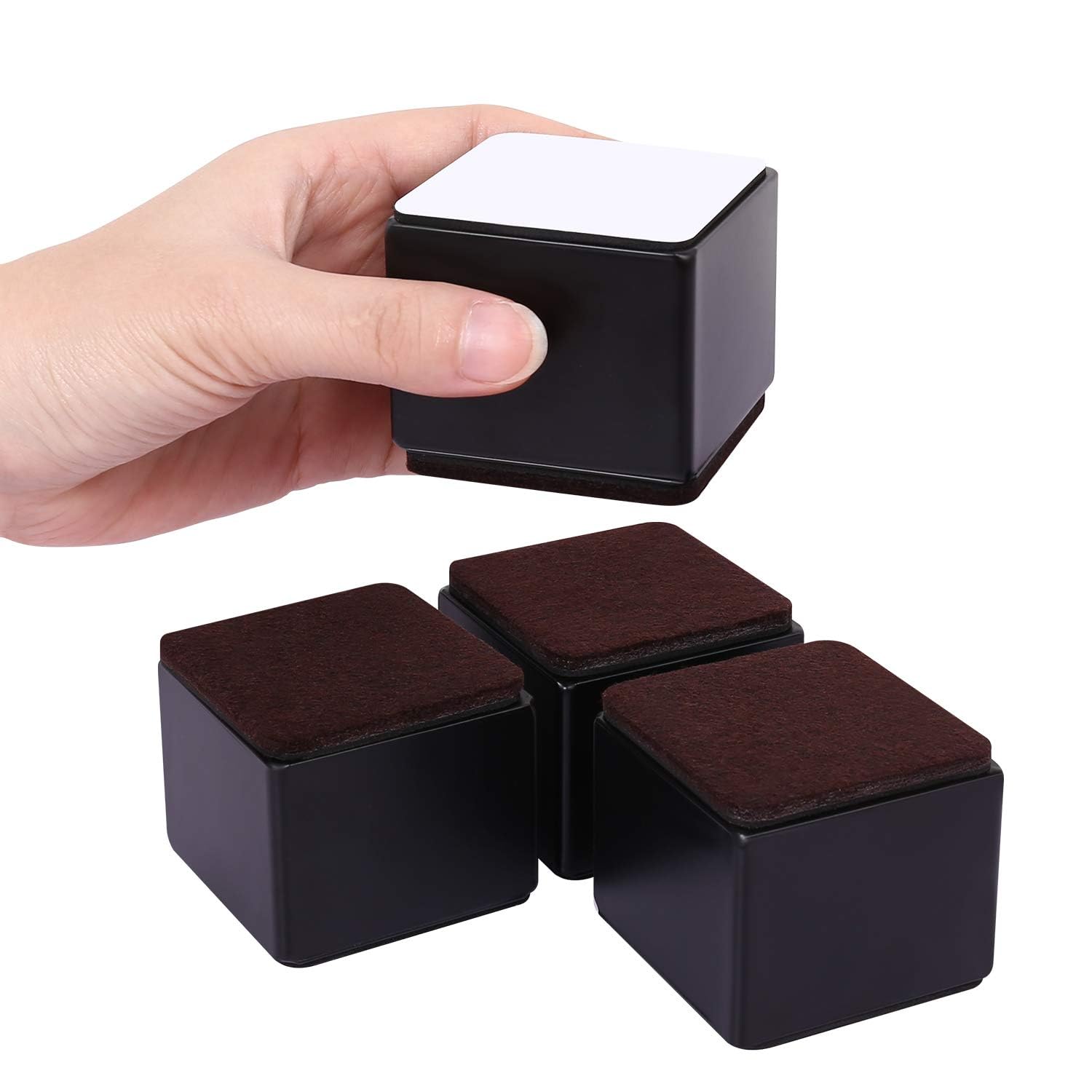 NALACAL 5cm Lift Furniture Risers Carbon Steel Bed Risers, Diameter 6cm Self-Adhesive Heavy Duty Furniture Raisers Adds 5cm Height to Beds Sofas Cabinets Supports 20,000 lbs (Square, Black)