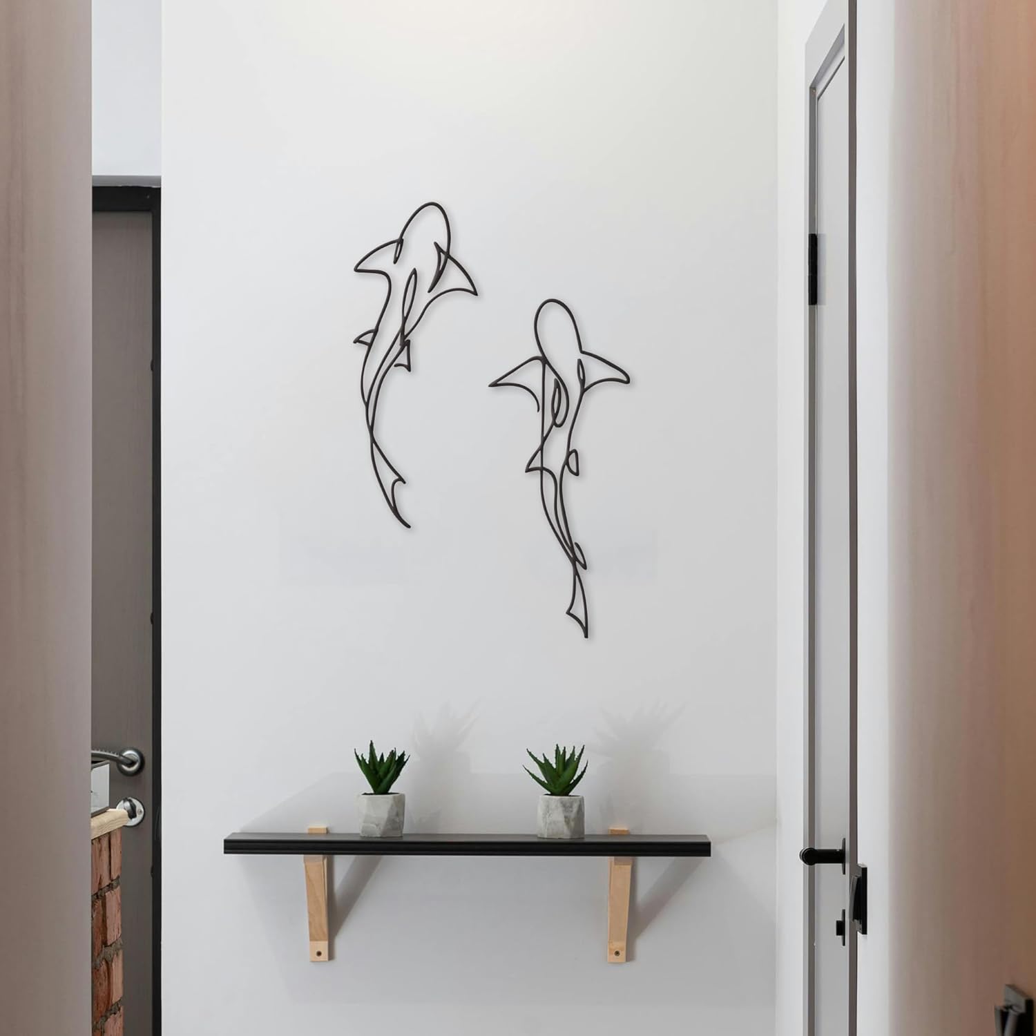 Xedatric Metal Fish Wall Decor - Nautical Shark Room Art, Abstract Line Shark Design for Coastal-Themed Interiors(set of 2,Black) - Image 5