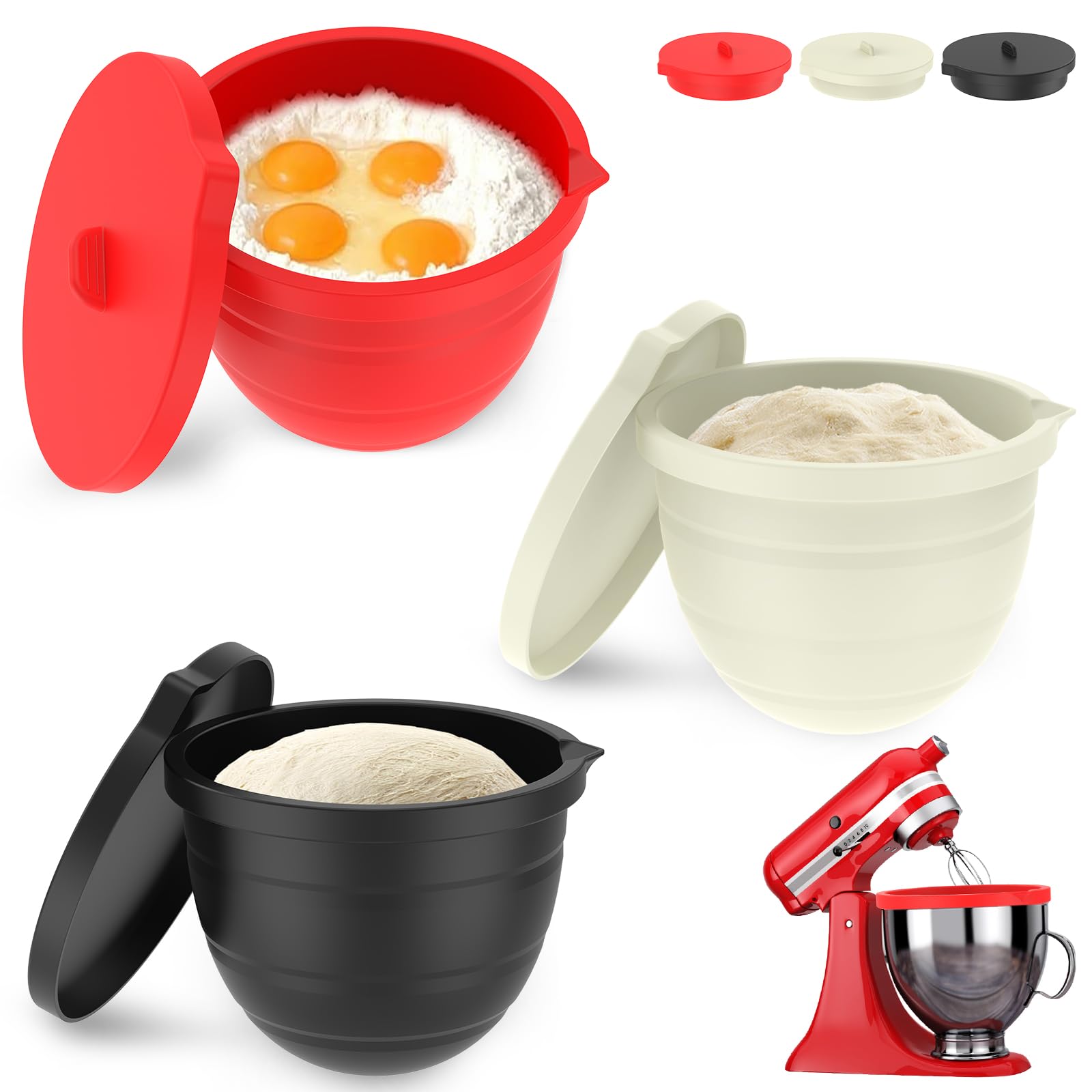 3 piezas de silicona para batidora de cocina, insertos de silicona gruesa intercambiables, aptos para alimentos con tapa para robot de cocina de 5 cuartos