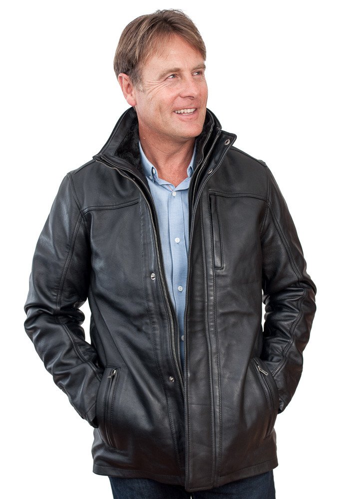 Infinity Men's Mid Length Classic Warm Black Leather Jacket XS