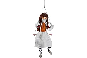 2.6FT Life-Sized Voice Activated White Skirt Swinging Girl Ghost Halloween Decor