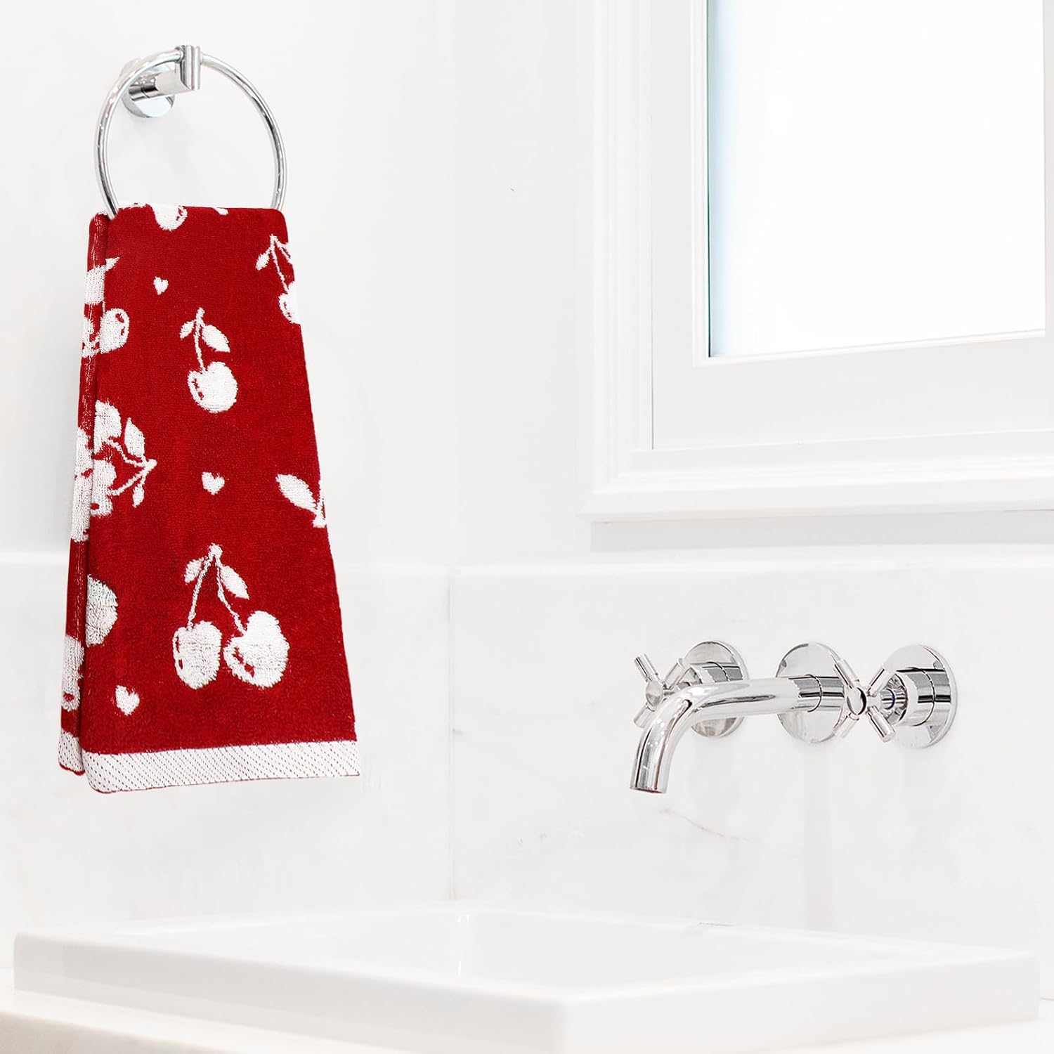 JarThenaAMCS 2Pcs Cherry Hand Towels Red Cherry Cotton Bathroom Towel Decorative Absorbent Bath Towel for Valentines Home Bathroom Kitchen Decor Gift, 13.4 x 29.1 Inch