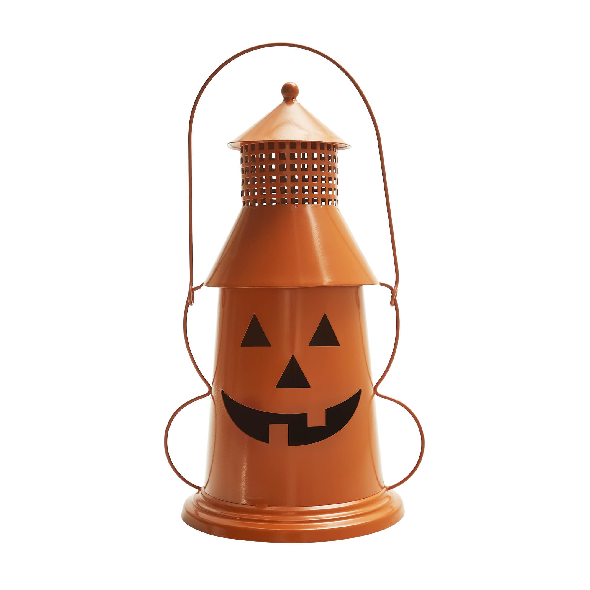 VHC Brands Metal Tealight Holder Halloween Lantern Orange 12x8x6, Kitchen Dining Table Candle Holder, Pumpkin Decor for Fall and Halloween