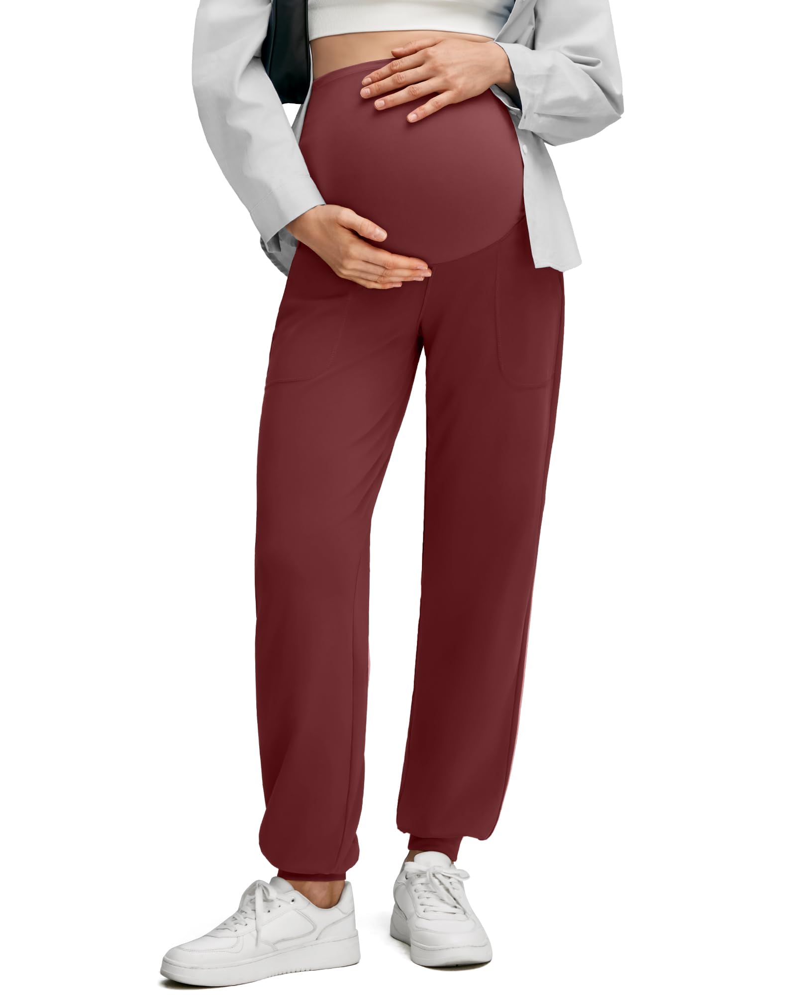 G4Free Maternity Pants Stretchy Workout Lounge Pants Over The Belly Pregnancy Joggers with Pockets