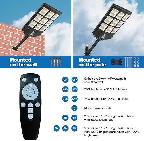 Miniatura 6 de Luces solares de calle de 4200 W, sensor de movimiento para exteriores, luces de inundación solares del atardecer al amanecer, luces de seguridad