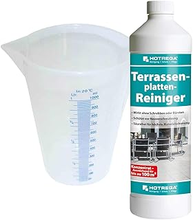 HOTREGA Terrassenplatten-Reiniger 1 L | Für Natur- und Betonwerkstein im Außenbereich | Wirkt ohne zeitaufwendiges Scheuern | inkl. Messbecher