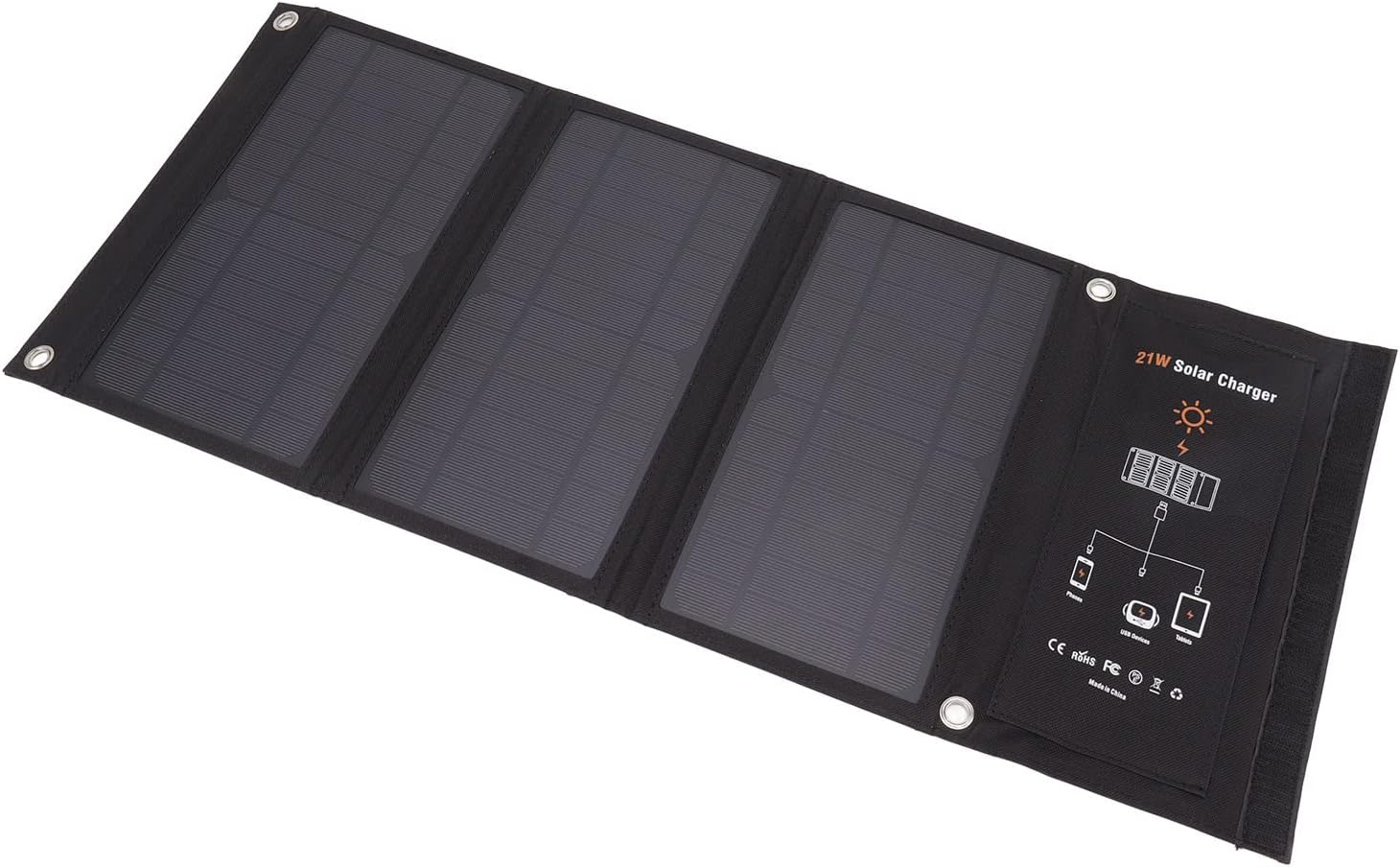 21W Foldable Solar Panel Charger Black Portable Solar Phone Charging Panels with Dual USB Port for Outdoor Hiking Camping