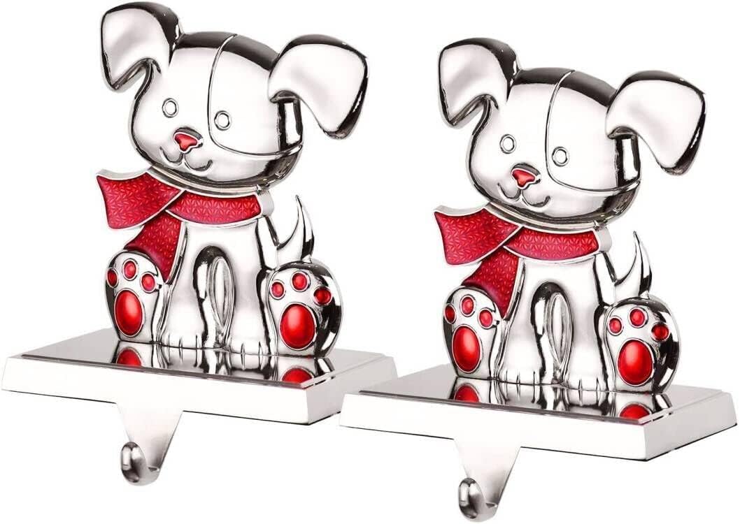 Kosmeey Set of 2 Dog Stocking Holder for Mantel Silver