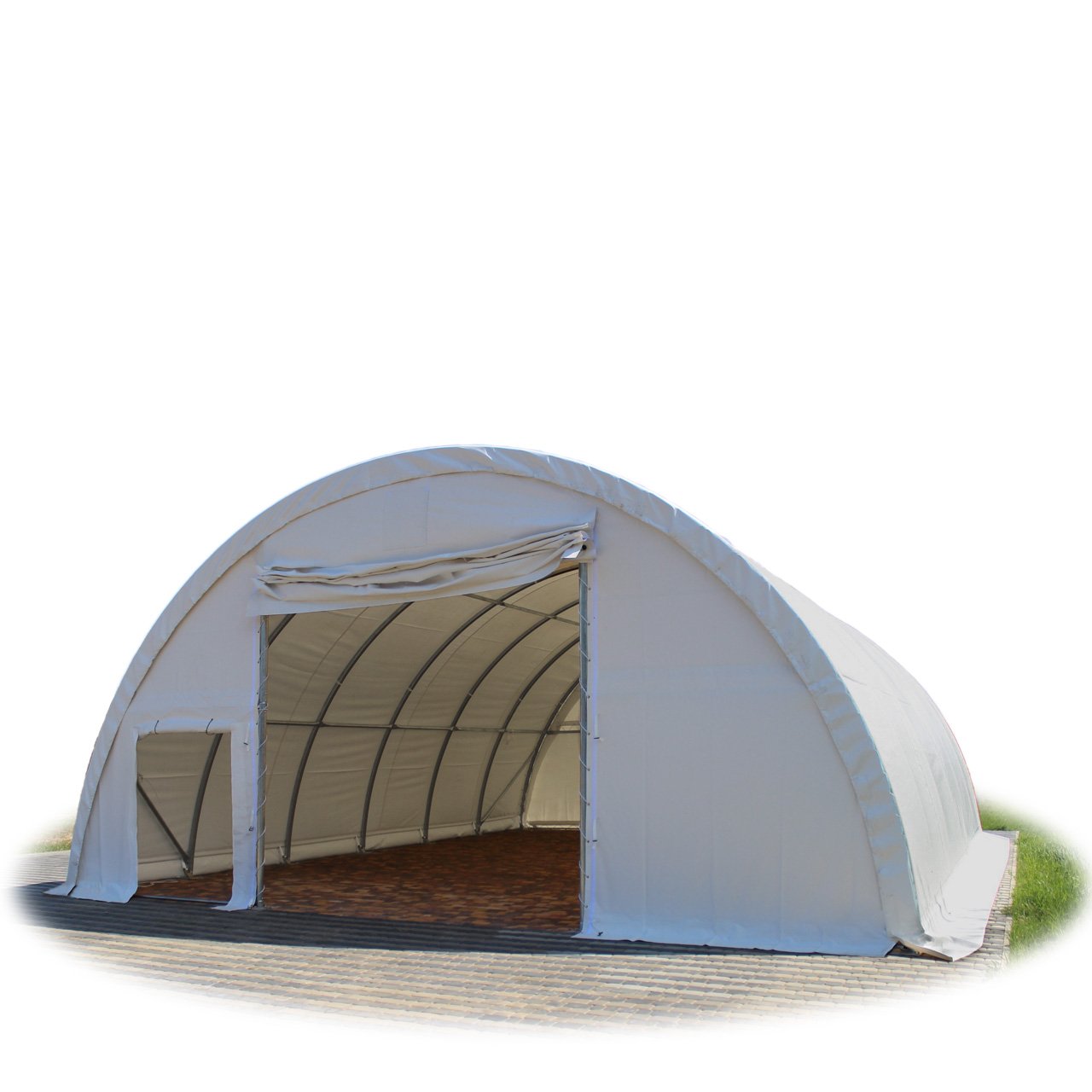 TOOLPORT Rundbogenhalle Zelthalle 9,15x26x4,5m Weidezelt Offenstall Reithalle Weidehütte Reitzelt Maschinen Tier Unterstand Lagerzelt Garage 2300N PVC weiß