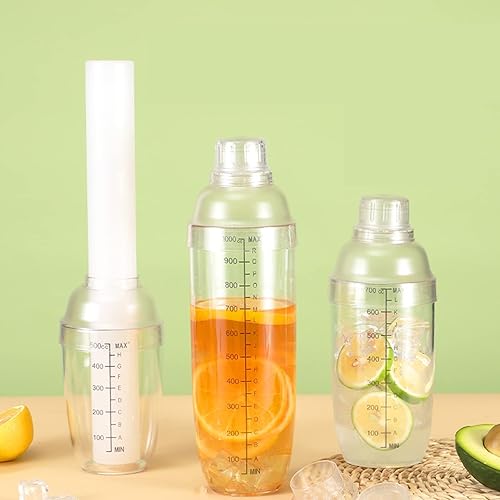 Miniatura 3 de FEOOWV Coctelera de plástico mejorada de cuatro etapas, mezcladora de bebidas de mano, taza de té Boba con escalas, herramienta de barra