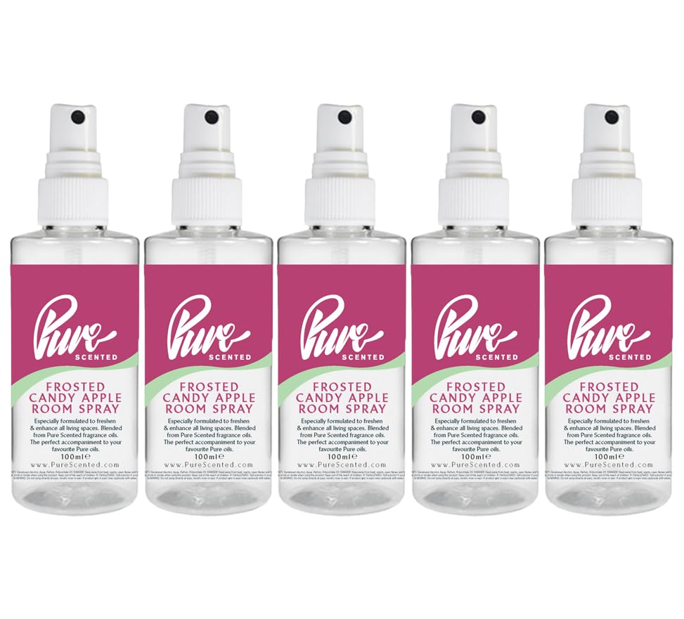 "Pure Scented 500ml Room & Fabric Sprays 5 x 100ml Suitable For Home, Car, Caravan, Work, Gym Bags, Odour Eliminators (5 x 100ml, Frosted Candy Apple)"
