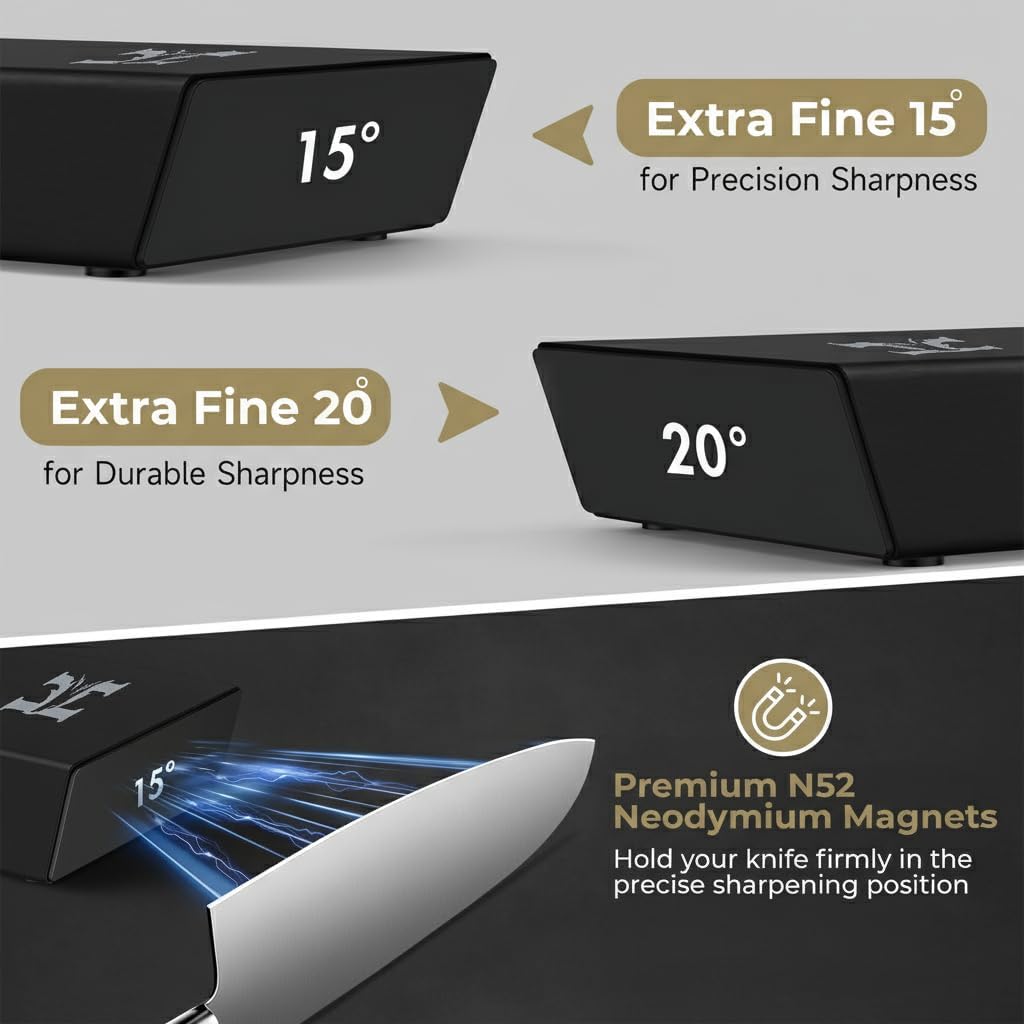 High Carbon Stainless Steel Rolling Knife Sharpener with 400, 1000 & 3000 Replacement Discs - Blunt Knife Sharpening Kit with 15 and 20 Degree Sharpening for Kitchen & Chef's Knives (BLACK)