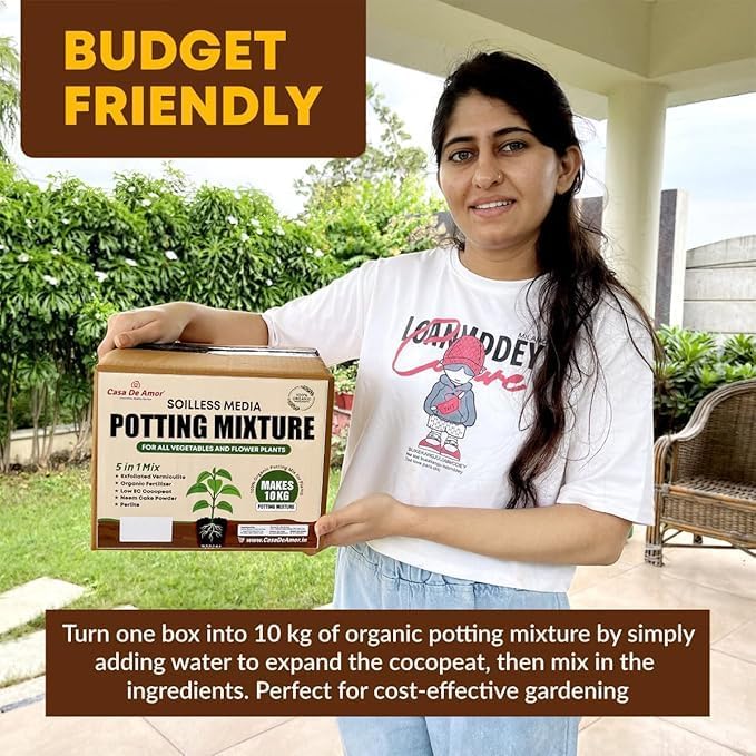 Image of Casa De Amor 5-in-1 Potting Mixture- Makes 10Kg Soil Less Mixture with Cocopeat, Vermiculite, Perlite, Neem Powder & Organic Manure for Healthy Plant Growth (Pack of 01)