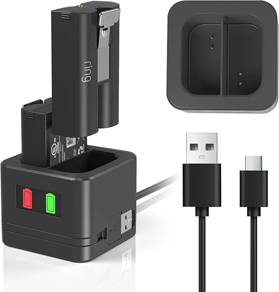 Ring Battery Charger Station, Ring Battery Charger Dock Compatible with Ring-Doorbell Camera 2/3/3 Plus/4, Peephole Cam, Spotlight Camera (Ring Batteries NOT Included) (Black)