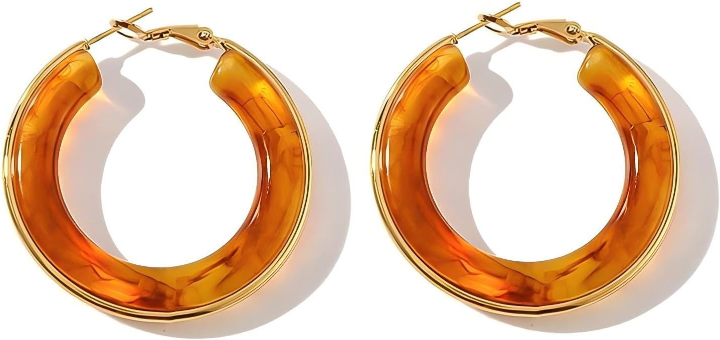 Gold Hoop Earrings for Women Resin Earrings Brown Pink Hoop Earring Trendy Jewelry Stainless Steel Non Tarnish Gifts for Her