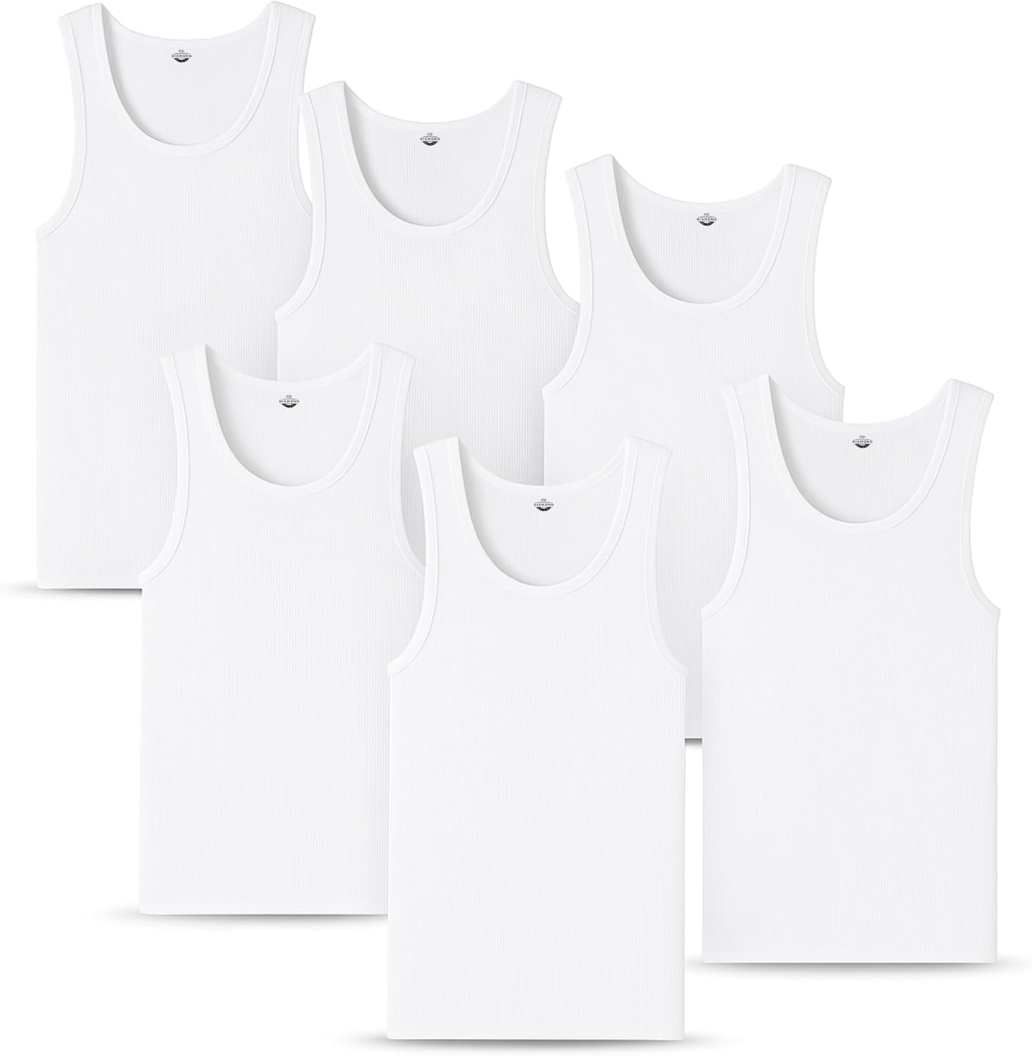 Men's Undershirts (Pack of 6) - Soft Cotton Blend, Tag Less A-Shirt Crew Neck - Comfortable Fit