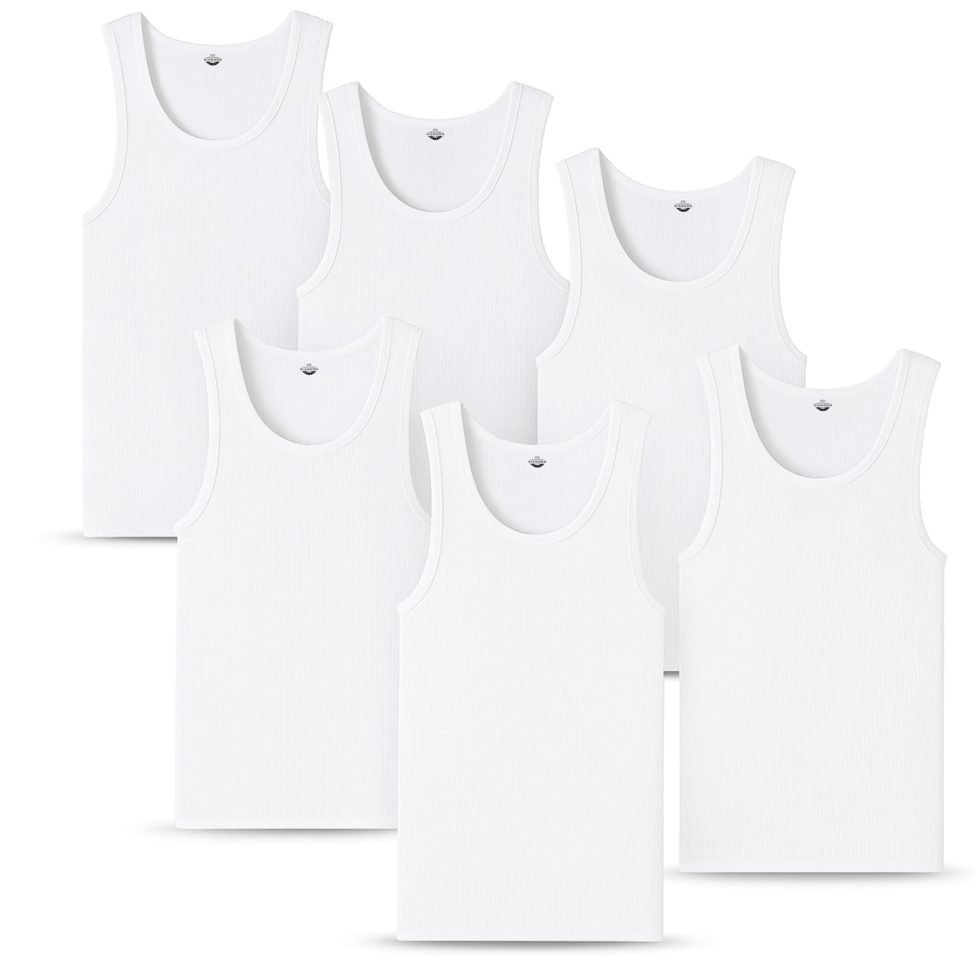 Men's Undershirts (Pack of 6) - Soft Cotton Blend, Tag Less A-Shirt Crew Neck - Comfortable Fit