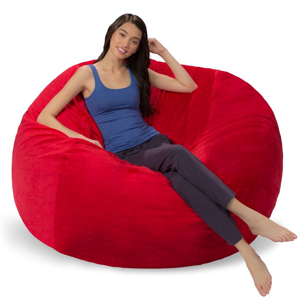 Buy Comfy Sacks 5 ft Memory Foam Bean Bag Chair, Red Furry Online at