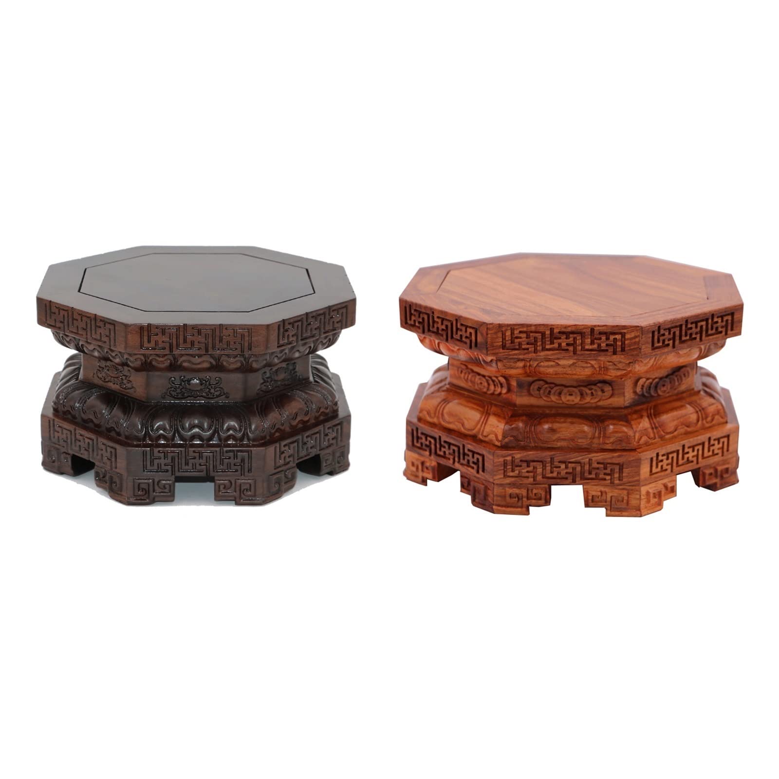 YCCHAH Bonsai Stand Wooden Buddha Statue Base Heightened Eight-sided Lotus Seat Guanyin God of Wealth Vase Carving Display Stand Wooden Vase Base Wooden Pot Base(C)