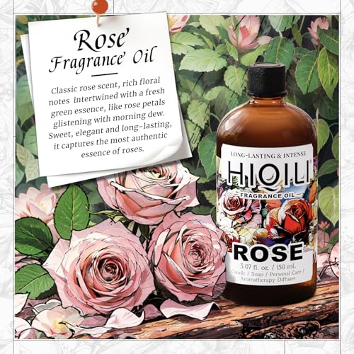 Image of HIQILI Rose Fragrance Oil for Perfume Making, DIY Skin Product - 5.07 Fl Oz | Long-Lasting Scent, Suitable for Candle, Soap Making, Essential Oil for Diffuser, Aromatherapy, Add to Home Cleaning Spray