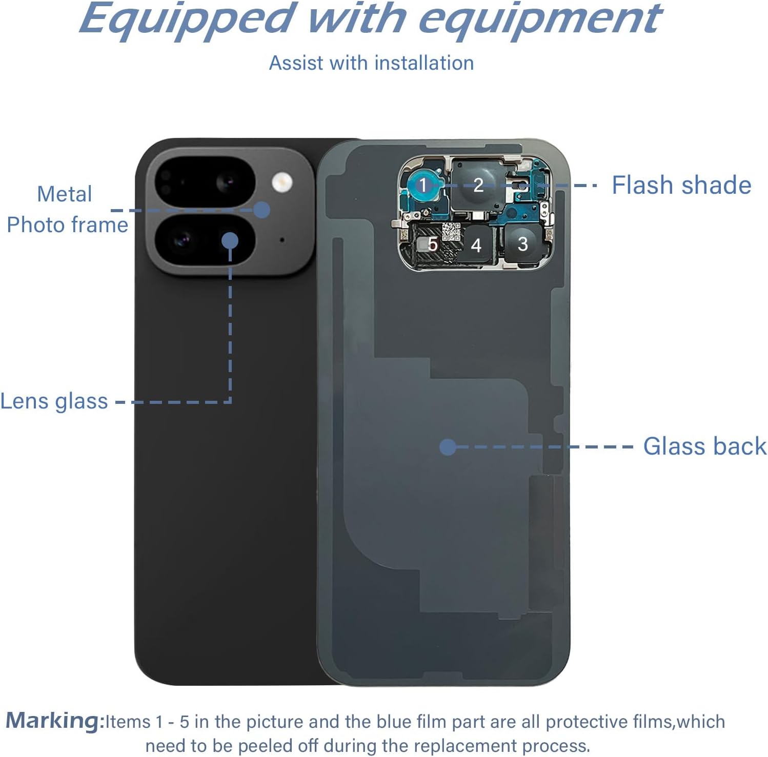 9 Pro Fold Back Glass Replacement With Metal photo frame All Parts for Google Pixel 9 Pro Fold (6.3 Inch，Black) Replacement of equipment Waterproof Tape