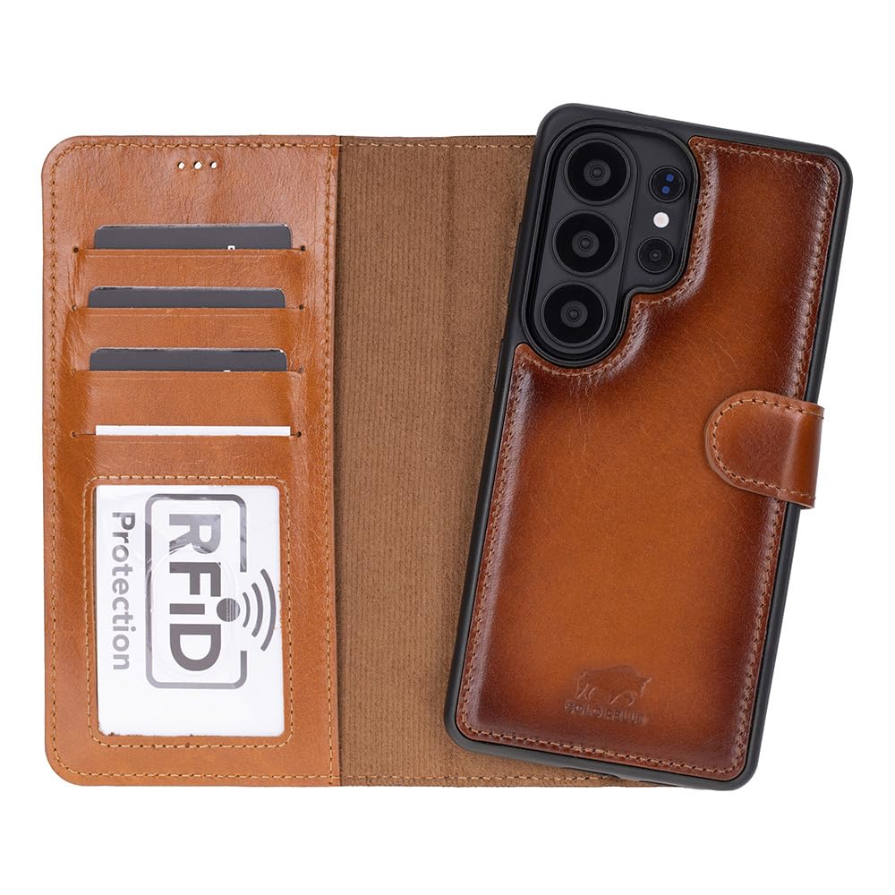 Solo Pelle Lederhülle Harvard kompatibel für das Samsung Galaxy S26 RFID inklusive abnehmbare Hülle mit integrierten Kartenfächern RFID (Cognac Braun, S26)
