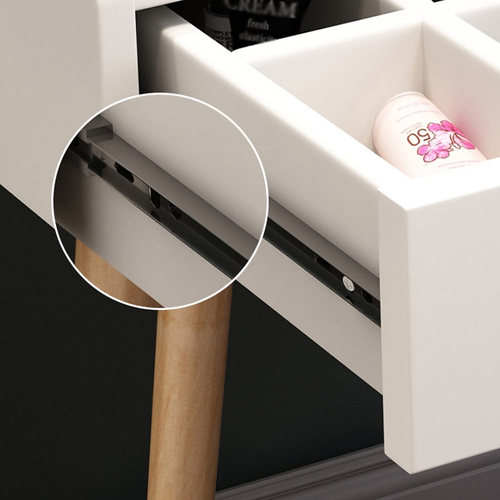 Specchio da trucco illuminato con tavolo da trucco con porta scorrevole, sgabello 1 cassetto, per camera da letto, tavolino da toeletta bianco per gli amanti del trucco, design salvaspazio, estetica