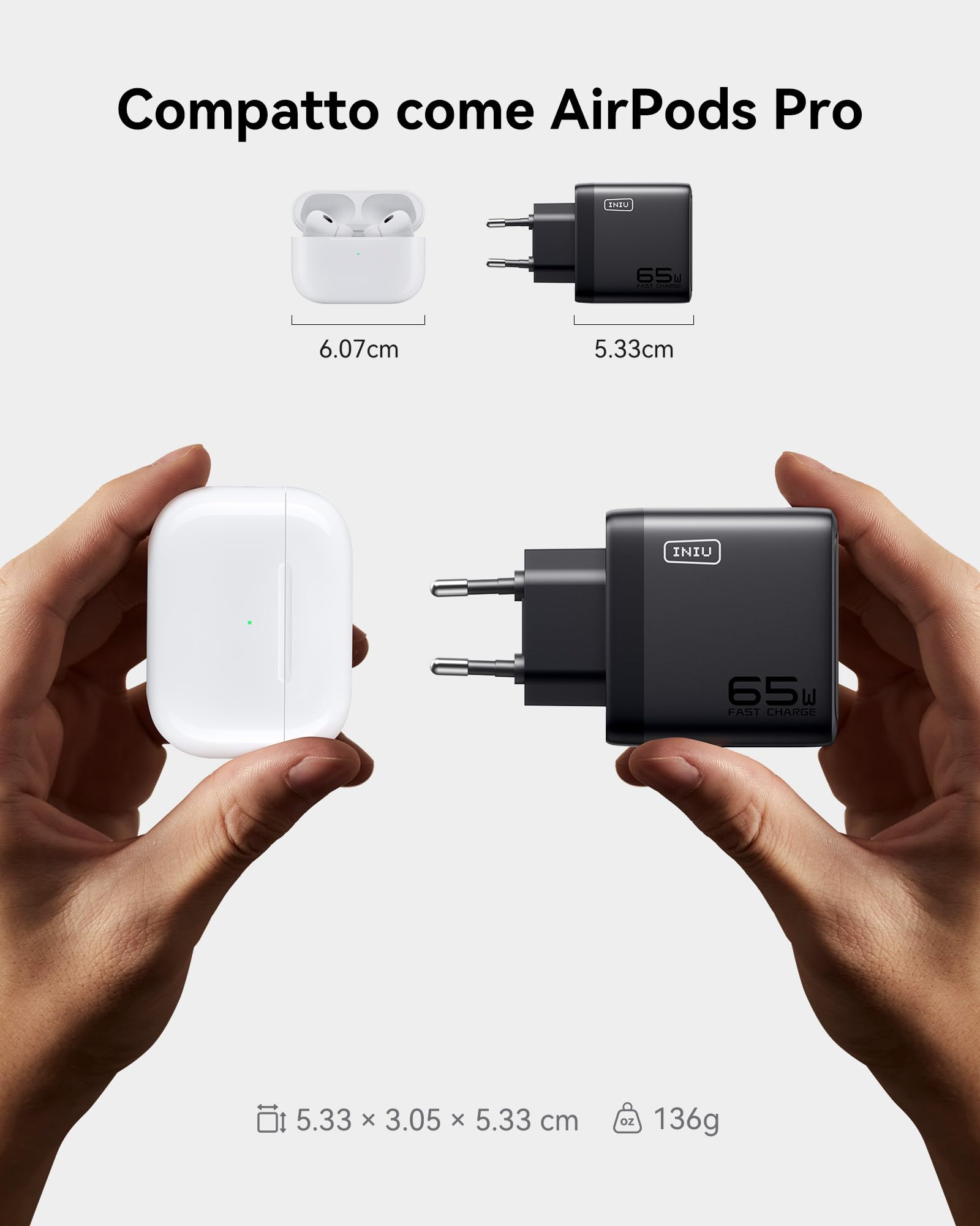 INIU 65W Caricatore USB C, 3-Porte Presa USB Multipla PD & QC per iPhone 16 15 Pro Max, iPad Pro, Samsung S25 S24 S23