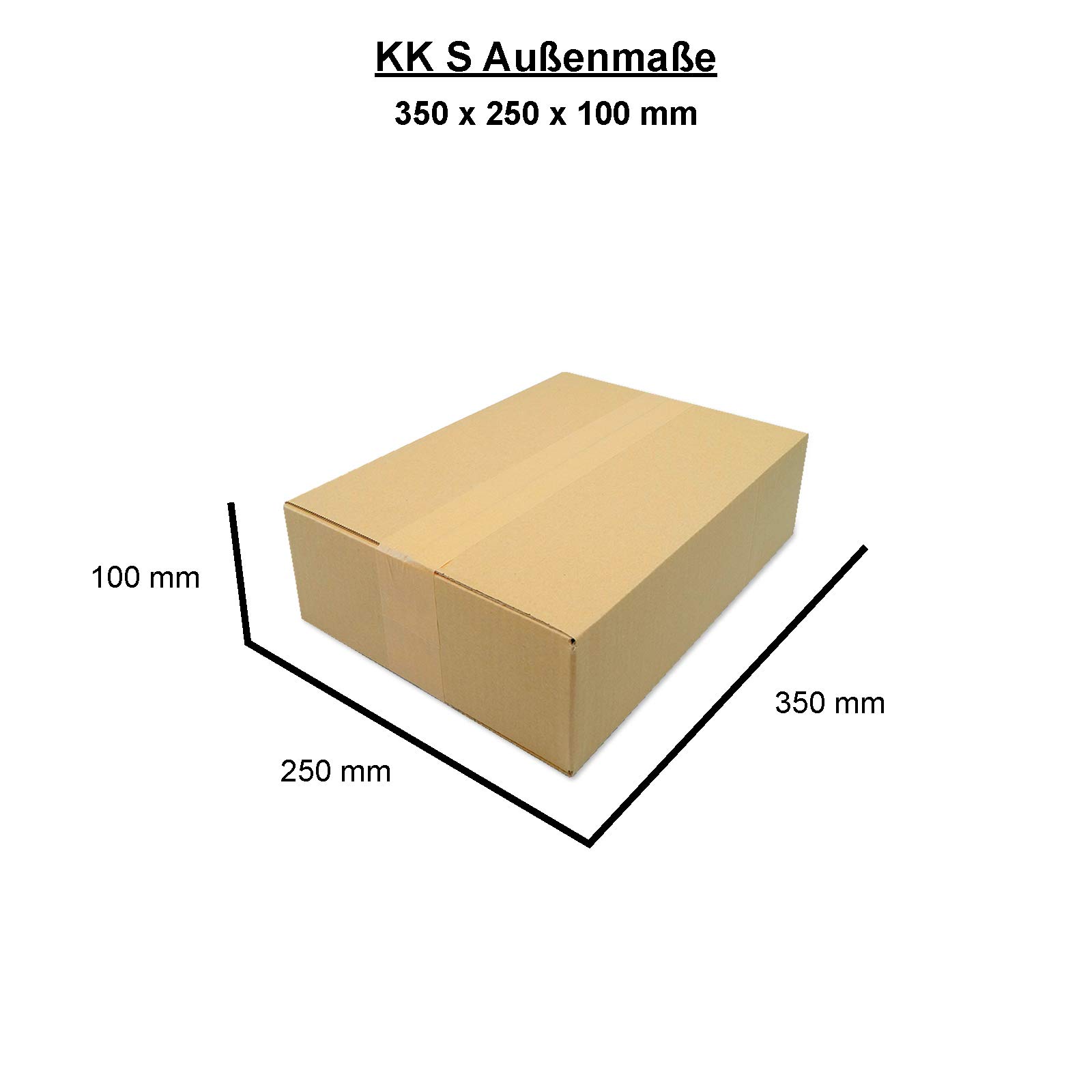 verpacking 100 Faltkartons 350x250x100mm braun | variable Höhe bei 50mm | KK S 1 wellig für DHL Päckchen S mit 6 Rollen Papierklebeband rechteckiger Versandkarton für kleine Waren kleine Kartons