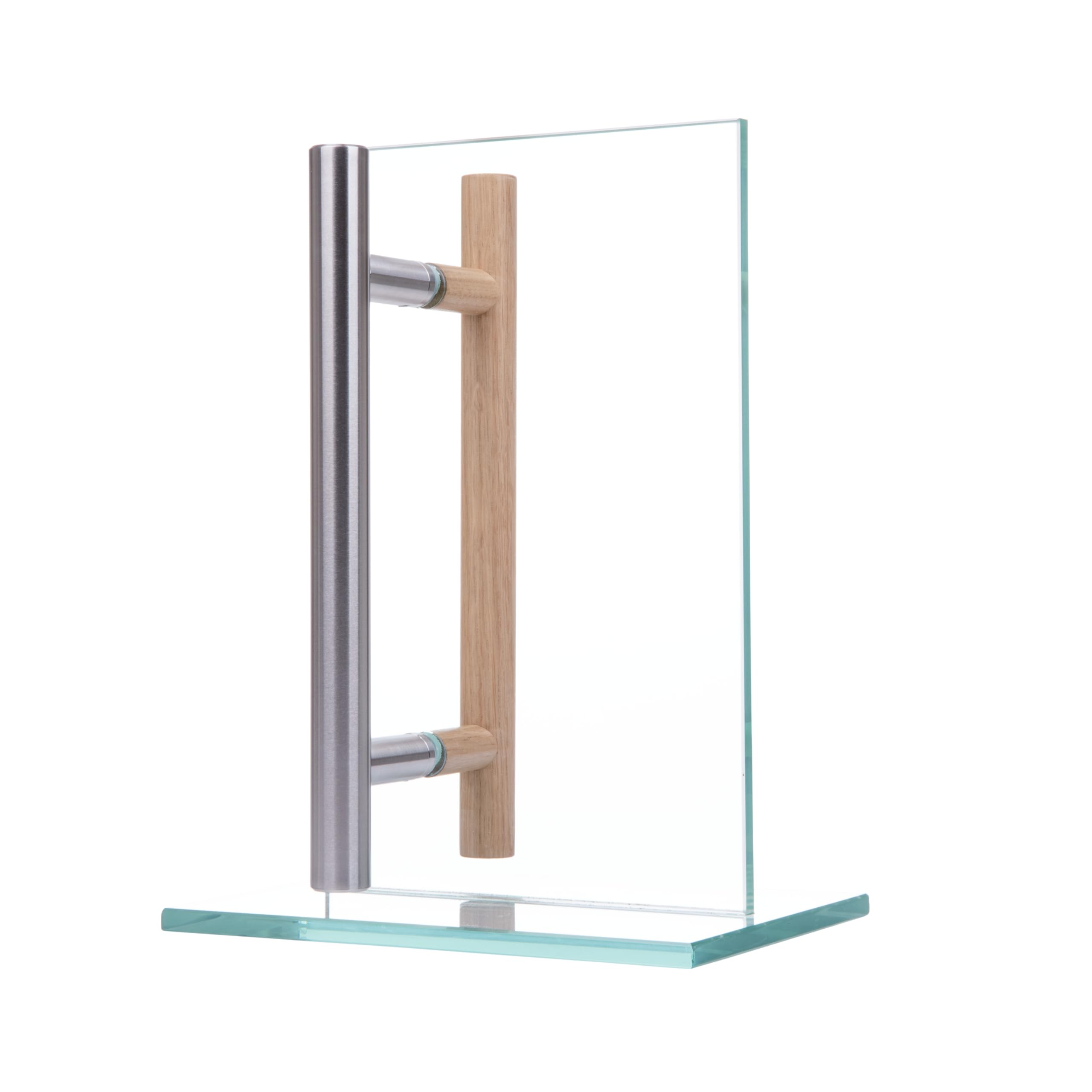 MLS Tirador para Puerta de Sauna y Spa, Acero Inox. y Madera, 250 mm | Par de Manillas para Puertas Interiores de Cristal y Madera, Agradable al Tacto, 150 mm entre Orificios