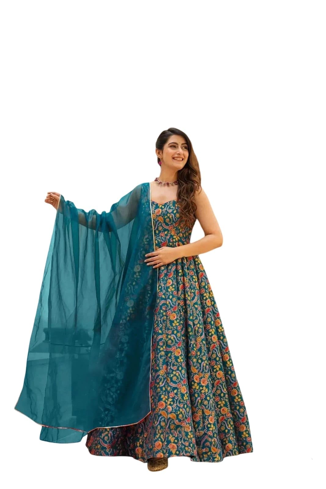 Printed Anarkali Gown with Dupatta, Festive Ethnic Wear for Women-image-12