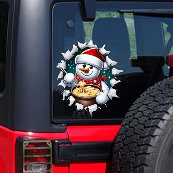 Christmas Snowman Sticker for Car Waterproof PVC Double-Sided Printed Cute Snowman Decal Funny Cracking Car Decal Vehicle Wall Laptop Car Decoration (Cute Snowman)