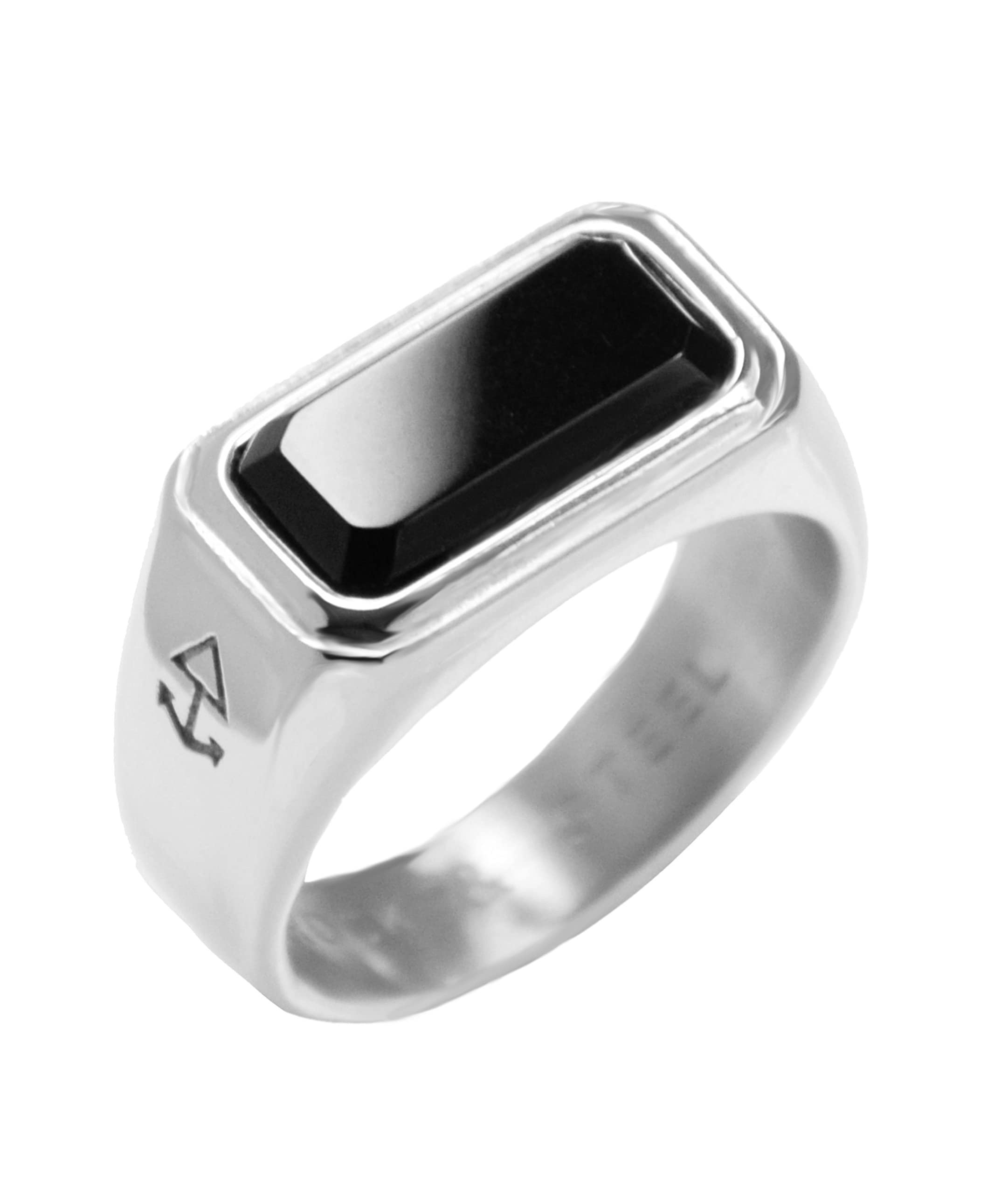 ROCK & STEEL GERMANY Rock and Steel Anillo de plata para hombre de acero inoxidable con piedra de ónix, anillo para hombre