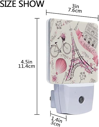 Miniatura 4 de ALAZA Paquete de 2 luces LED románticas de la torre Eiffel de París, luz nocturna, sensor de atardecer a amanecer, enchufable, decoración del hogar,