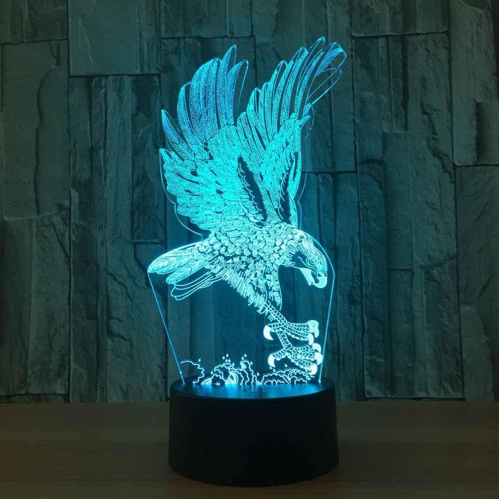 3D Illusion Night Light Eagle Animal Touch Table Desk Lamp, with Remote Control 16 Colors Changing Optical USB LED Nightlight for Kids Birthday Holiday Gift Room Decoration