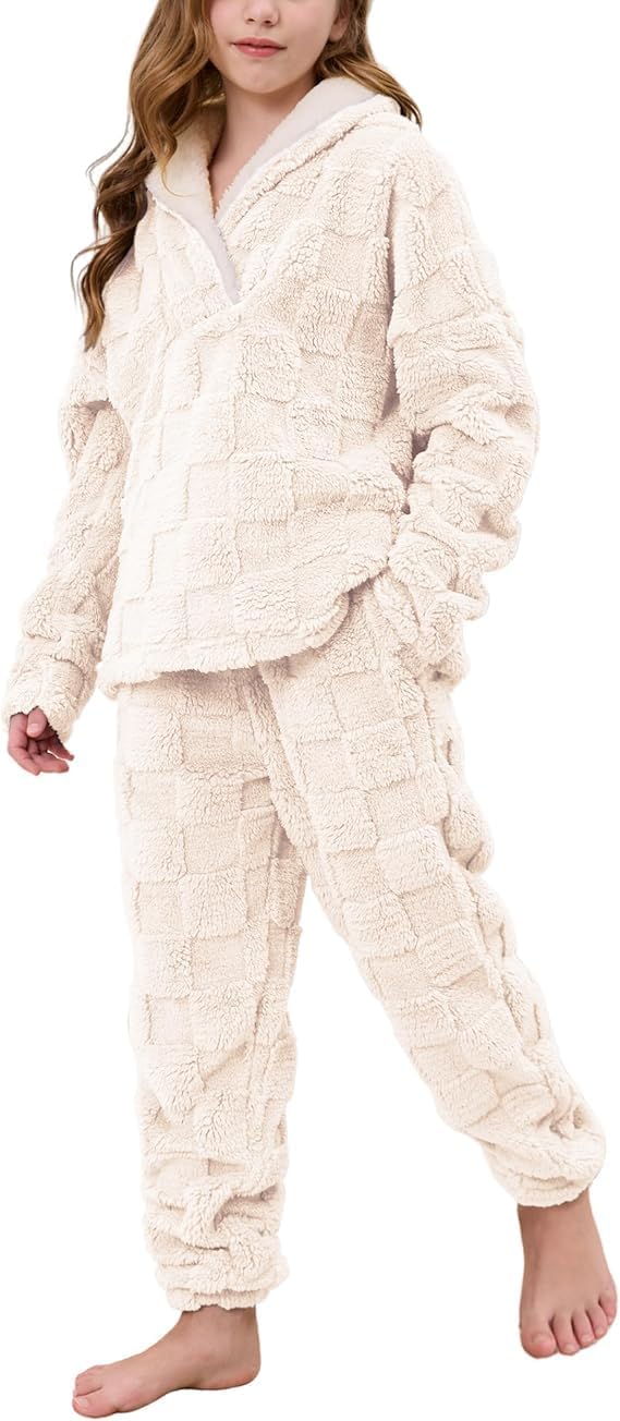 AMEBELLE Girls 2 Piece Outfits Pants Set Fuzzy Pullover Sweatshirt Elastic Waist Fleece Pants Clothing Sets Sweatsuit 5-14Y