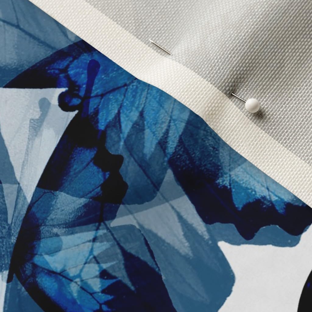 Spoonflower Fabric - Butterflies Blue Butterfly Texture White Black Royal Nature Insects Printed on Organic Cotton Sateen Fabric by The Yard - Sewing Quilting Apparel Home Decor