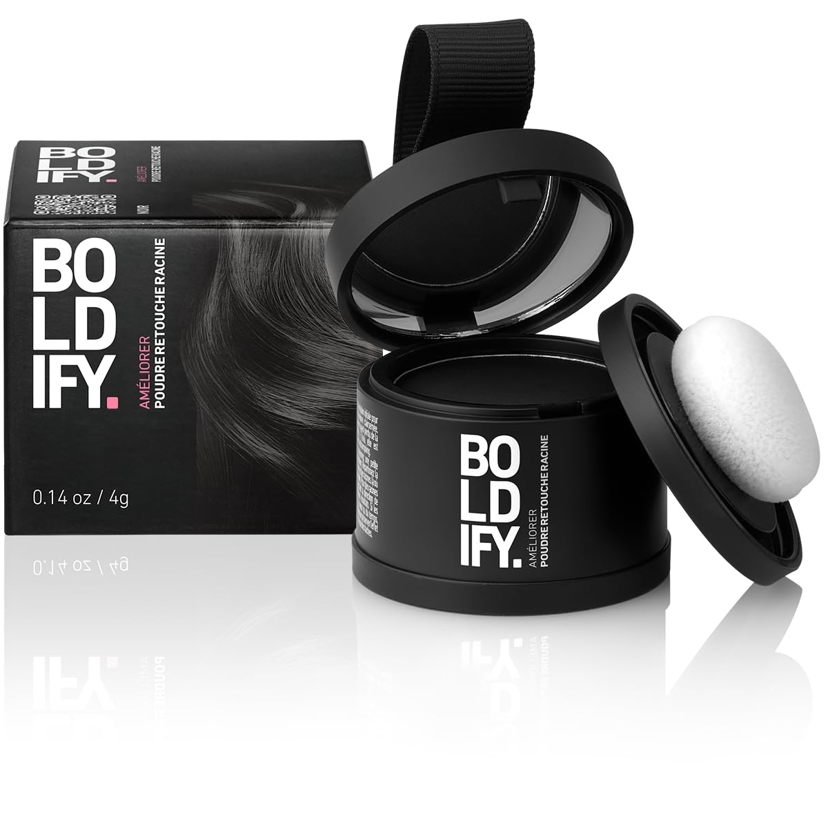 BOLDIFY Poudre de Racine de Cheveux (Noir) : Couverture Instantanée et Durable des Racines Grises