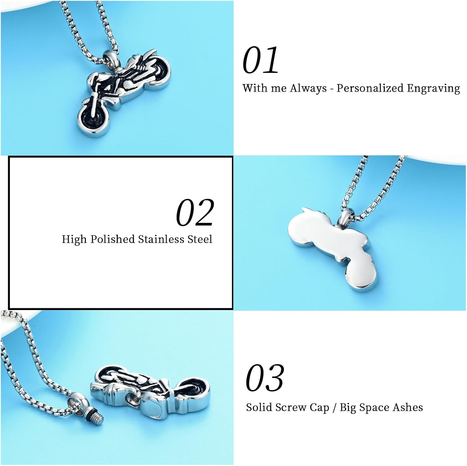 Oinsi Motorcycle Stainless Steel Memorial Jewellery Ash Keepsake Cremation Urn Necklace For Men&Women - Image 3