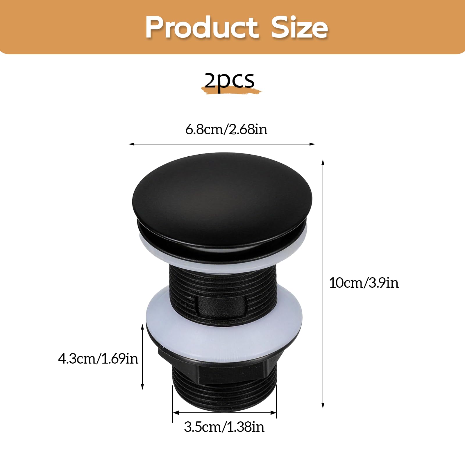 Desagüe Universal para Lavabo Sin Rebosadero, Válvula Clic Clac, Alta Impermeabilidad, Instalación Rápida, 2 Piezas, Negro Mate