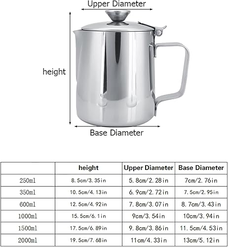 Miniatura 6 de Jarra de espuma de leche, taza de café de acero inoxidable, jarra de espuma de leche con tapa y asa, café con leche de capuchino, arte para el