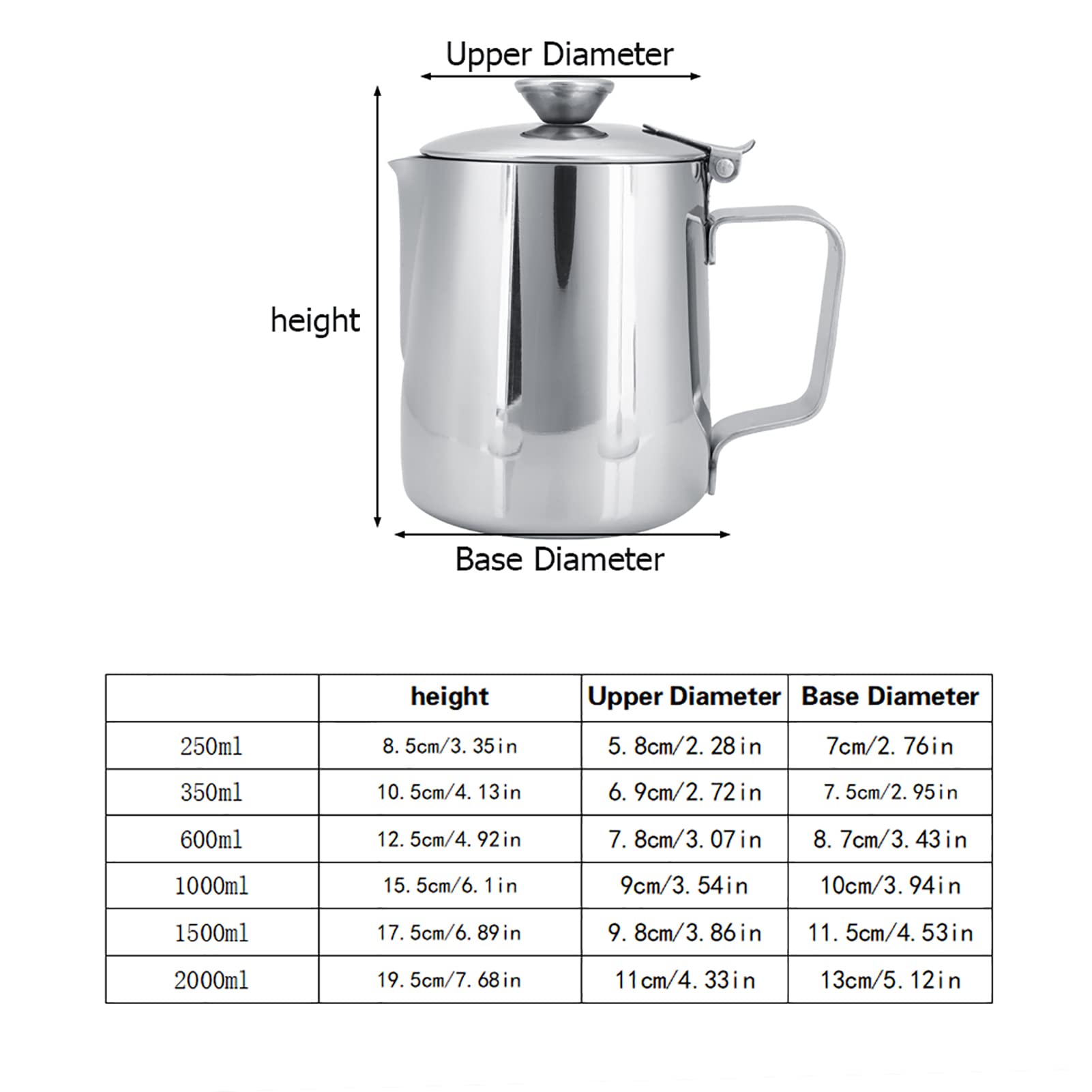 Tazza da caffè in Acciaio Inossidabile Tazza Brocca per Schiuma di Latte Brocca con Coperchio per la Caraffa per Latte in Acciaio Inossidabile Latte Coffee Art Il Beccuccio (350 ml)