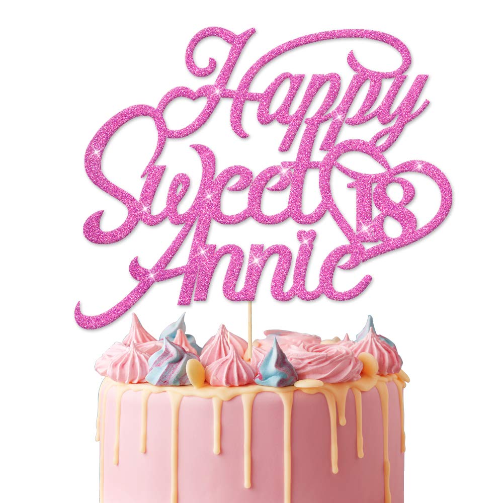 EDSG Personalised Sweet 16th Birthday | Customized with Any Age Any Name 12 16 18 21 30 Birthday Decor Cake Topper | Double Sided Glitter Birthday Cake Topper for Kids Hand Finished in UK(Pink)
